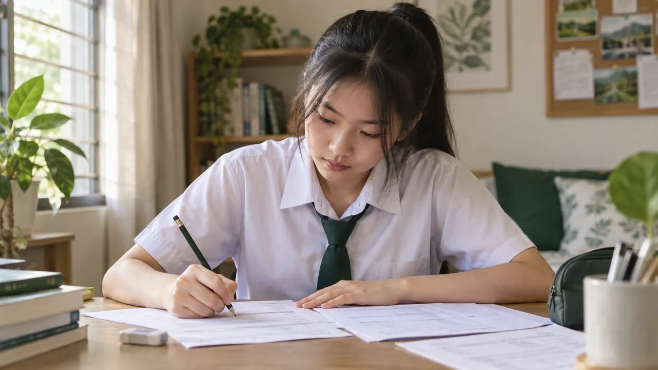 Student practising written accounting exam questions
